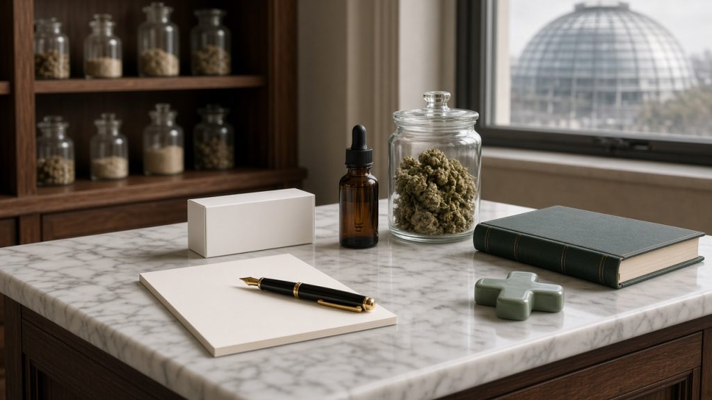 Comptoir de pharmacie et texte de loi : cannabis médical en Allemagne