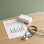 Rapport de pharmacovigilance avec graphique, boîte blanche et stéthoscope
