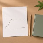 Feuille montrant une courbe dose-effet en plateau sur un bureau en chêne